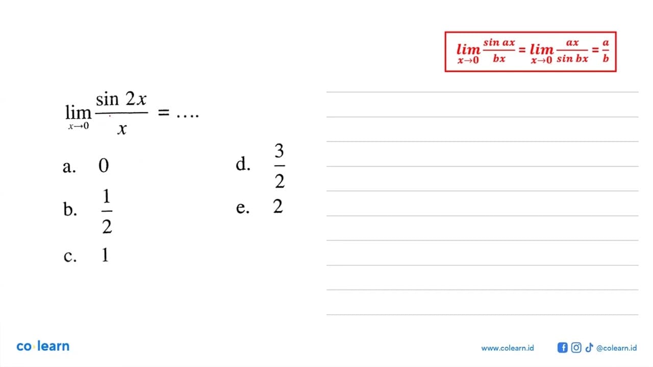 lim x->0 (sin 2x / x)=