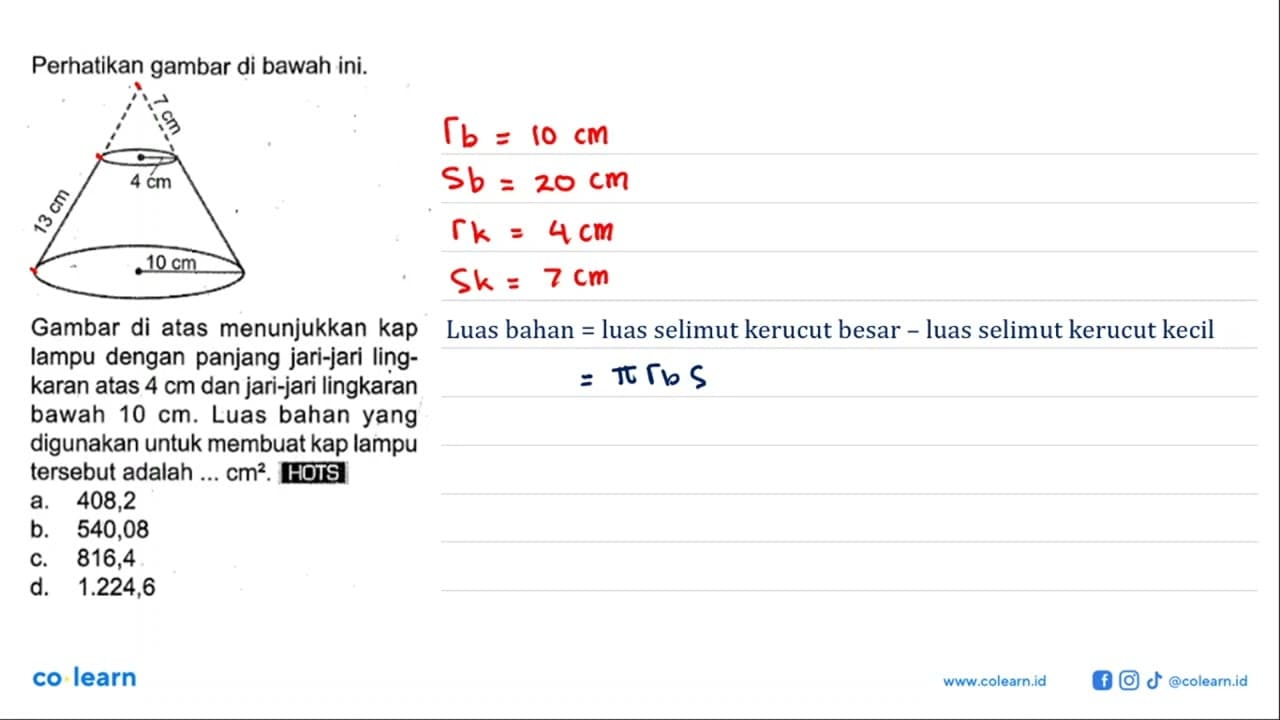 Perhatikan gambar di bawah ini.7 cm 4 cm13 cm 10 cm Gambar