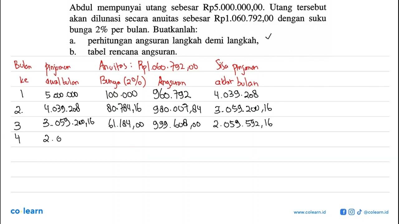 Abdul mempunyai utang sebesar Rp5.000.000,00. Utang