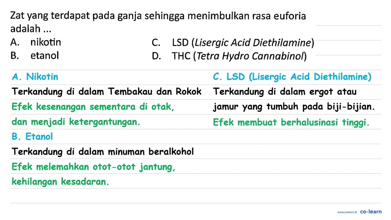 Zat yang terdapat pada ganja sehingga menimbulkan rasa