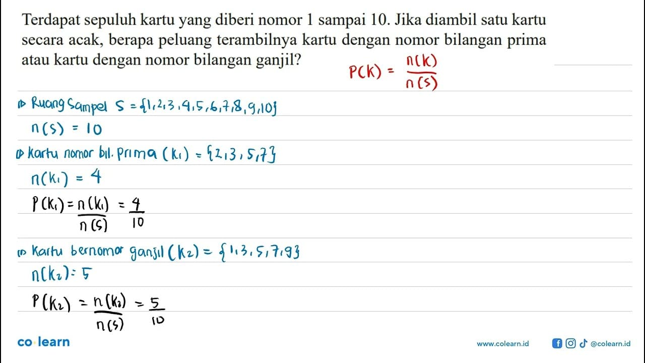 Terdapat sepuluh kartu yang diberi nomor 1 sampai 10. Jika