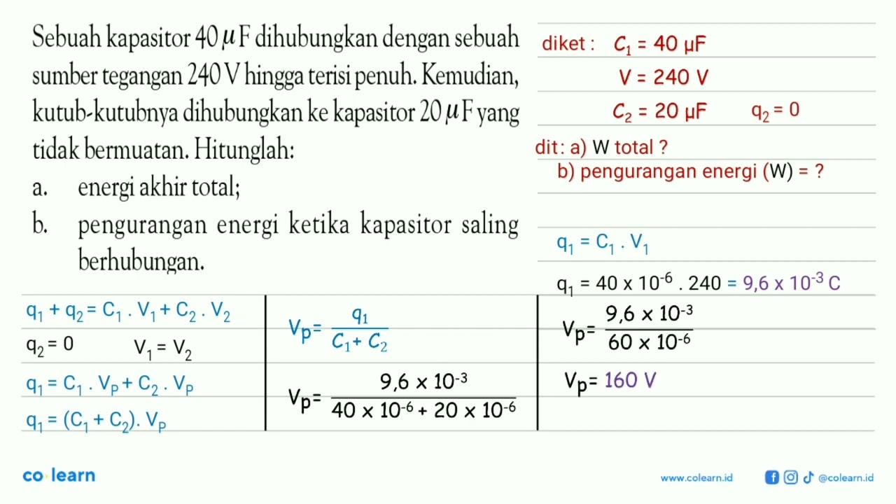 Sebuah kapasitor 40 muF dihubungkan dengan sebuah sumber