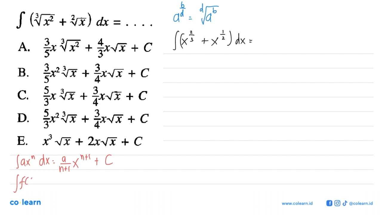 integral(x^(2/3)+akar(x)) dx=...