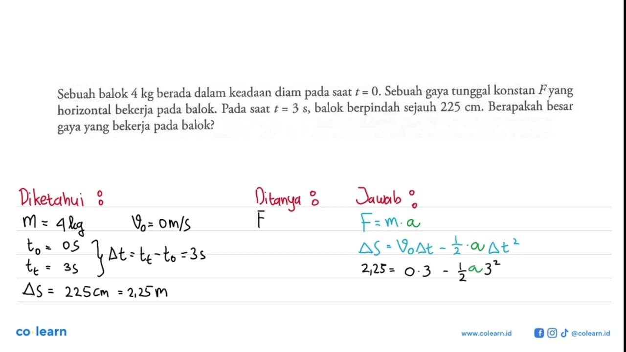 Sebuah balok 4 kg berada dalam keadaan diam pada saat t=0.