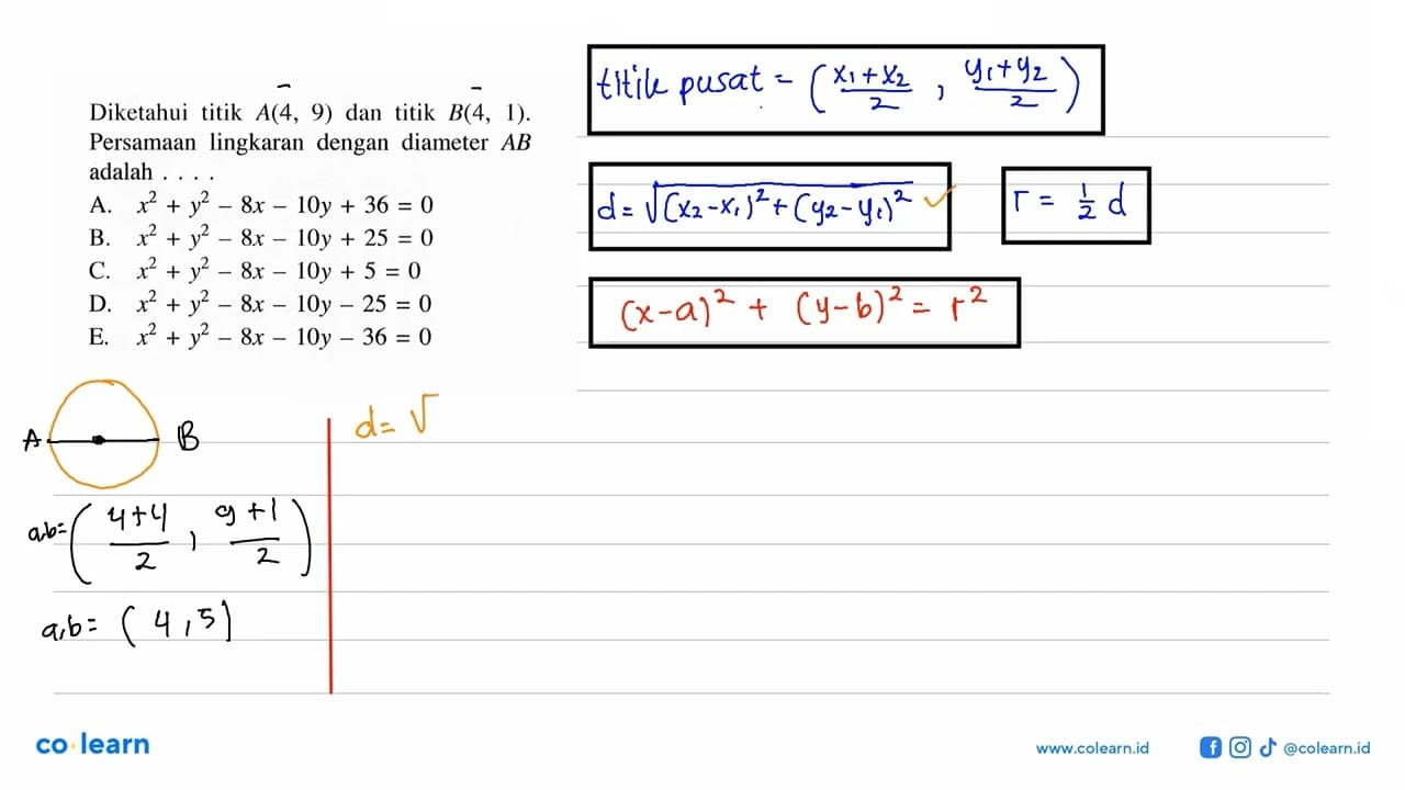 Diketahui titik A(4,9) dan titik B(4,1) . Persamaan