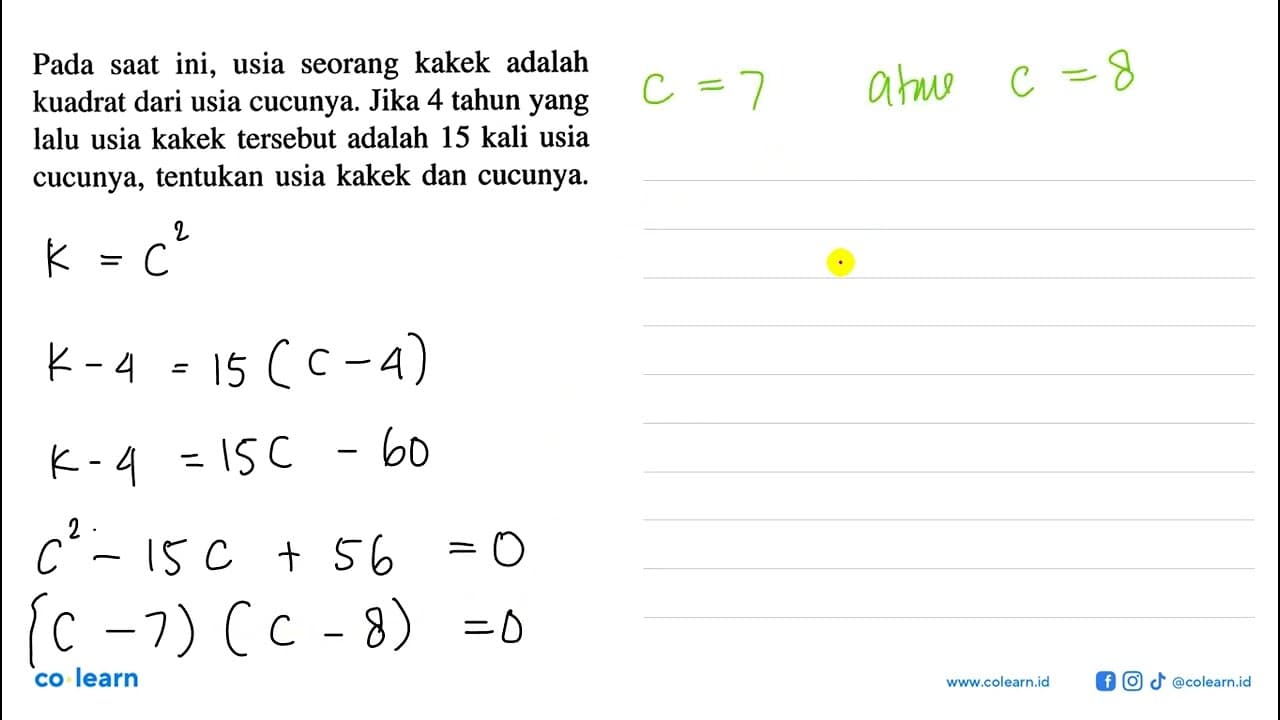 Pada saat ini, usia seorang kakek adalah kuadrat dari usia