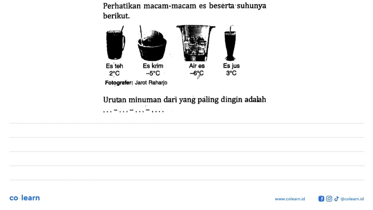 Perhatikan macam-macam es beserta suhunya berikut. Es teh 2