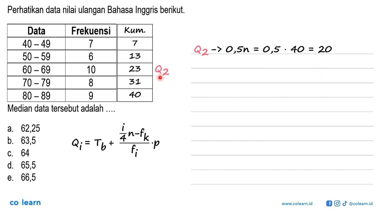 Perhatikan data nilai ulangan Bahasa Inggris berikut. Data