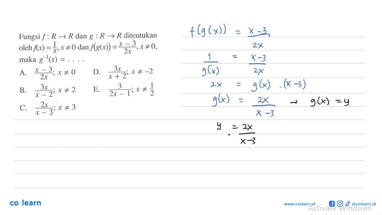 Fungsi f:R->R dan g:R->R ditentukan oleh f(x)=1/x, x=/=0