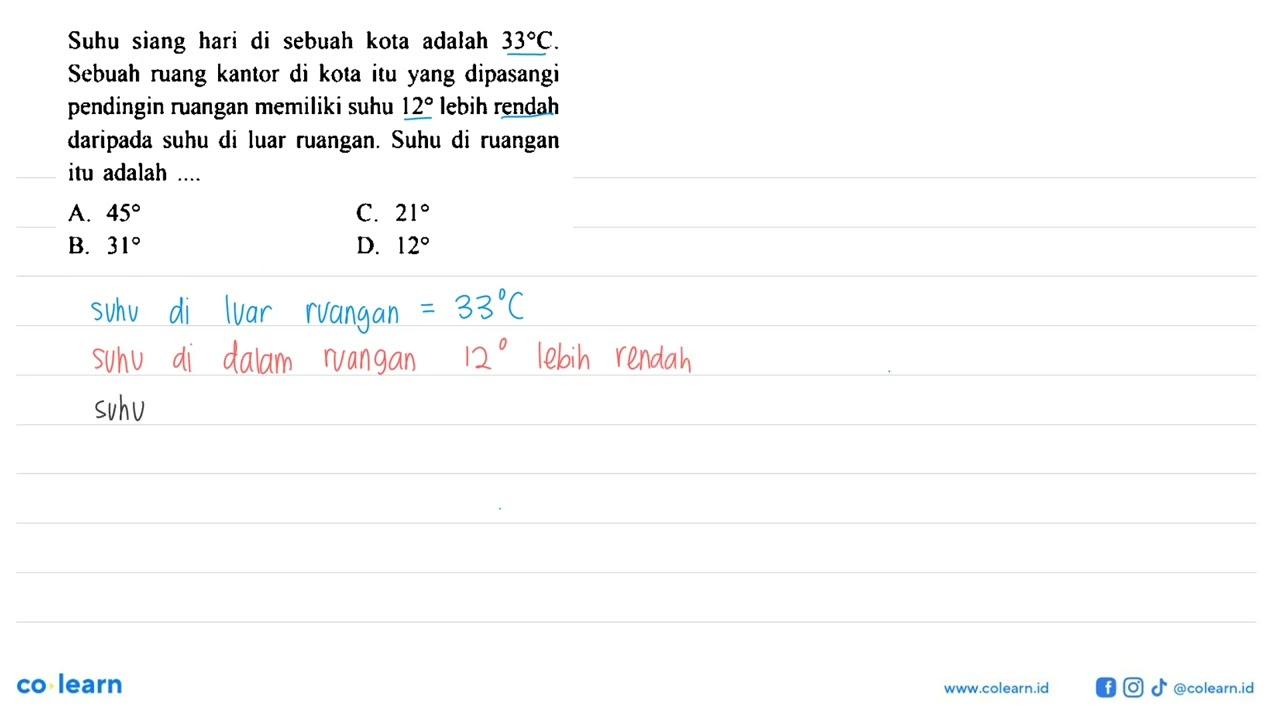 Suhu siang hari di sebuah kota adalah 33 C. Sebuah ruang