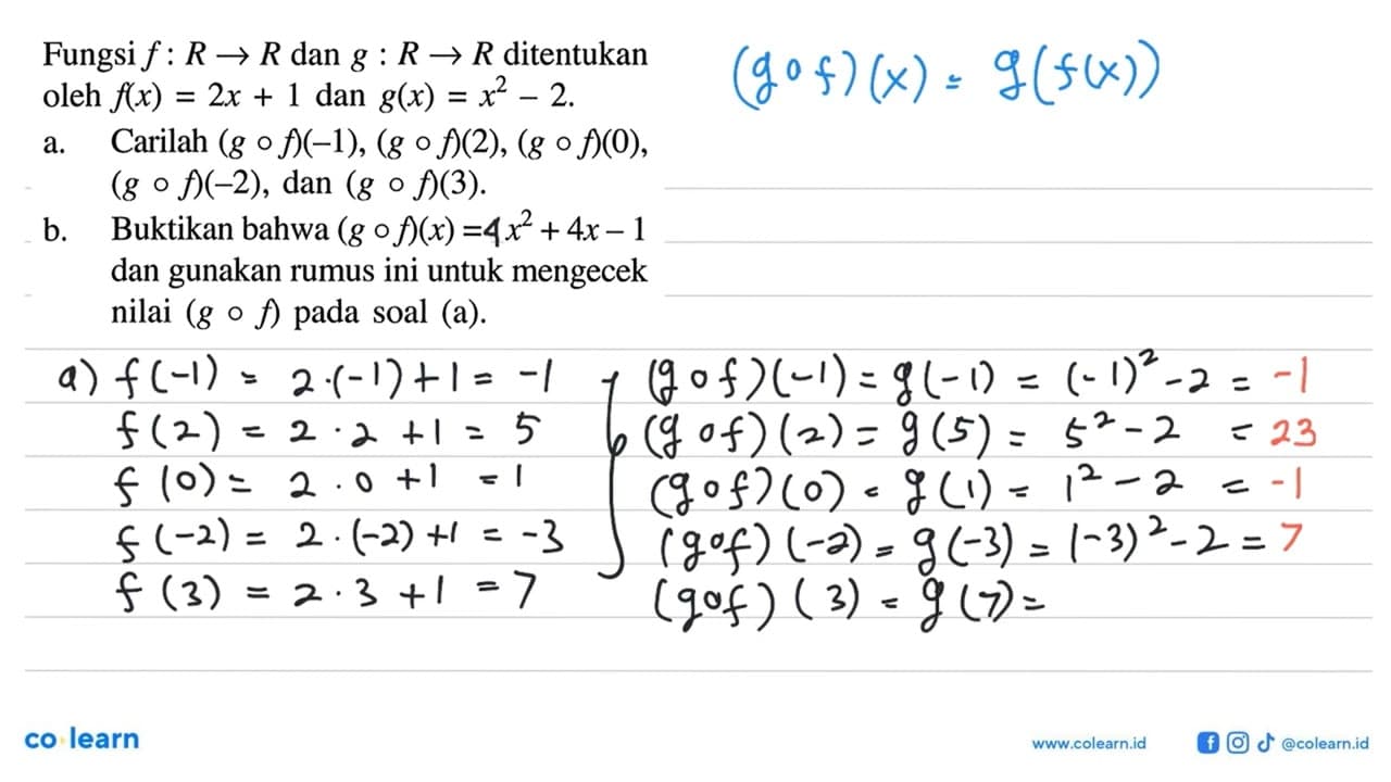 Fungsi f:R->R dan g:R->R ditentukan oleh f(x)=2x+1 dan