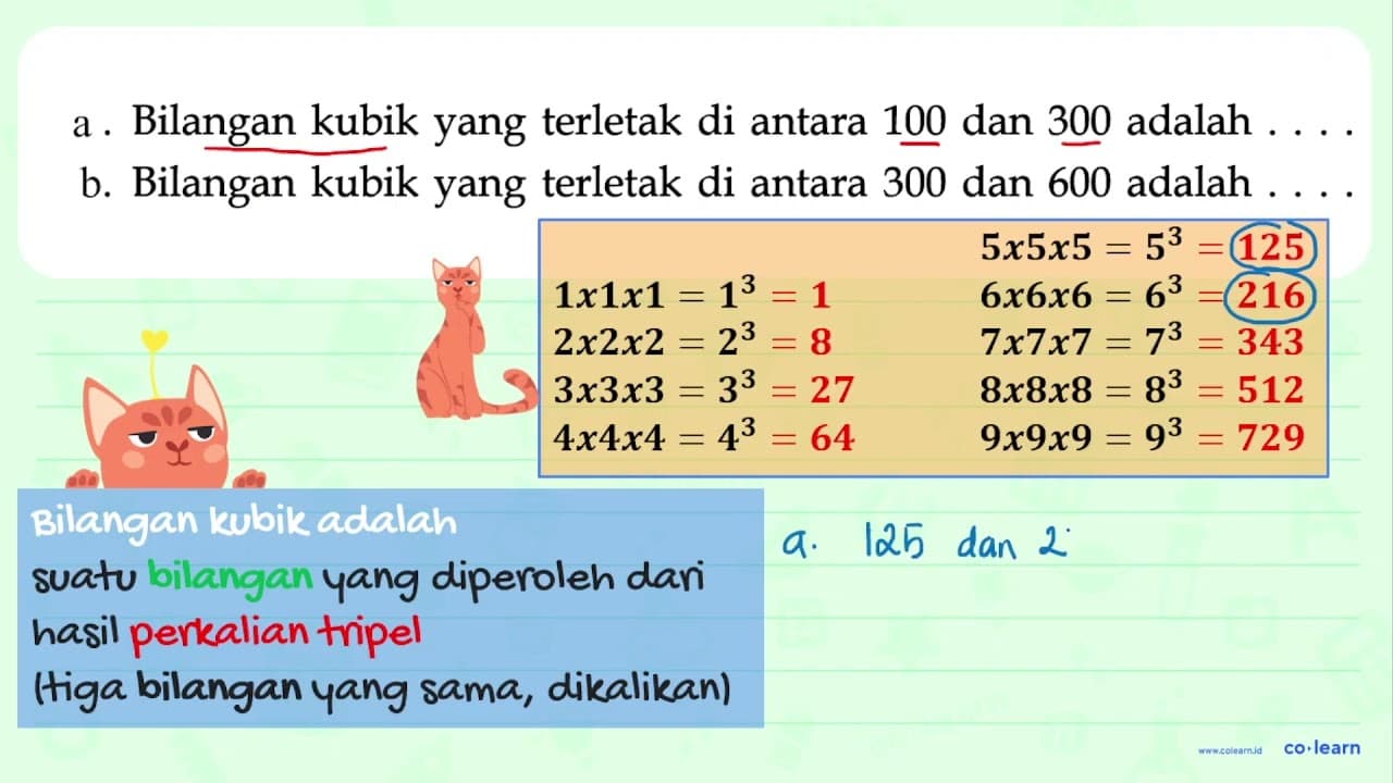 a. Bilangan kubik yang terletak di antara 100 dan 300