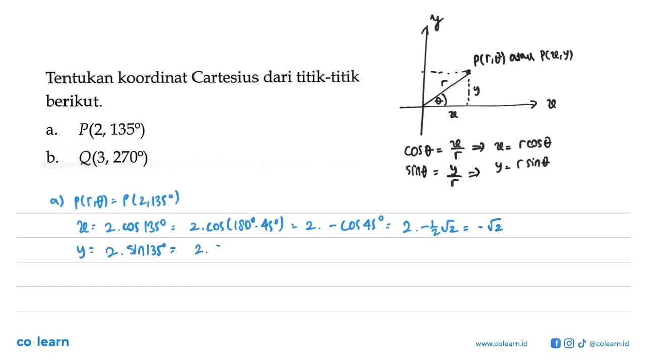 Tentukan koordinat Cartesius dari titik-titik berikut. a.