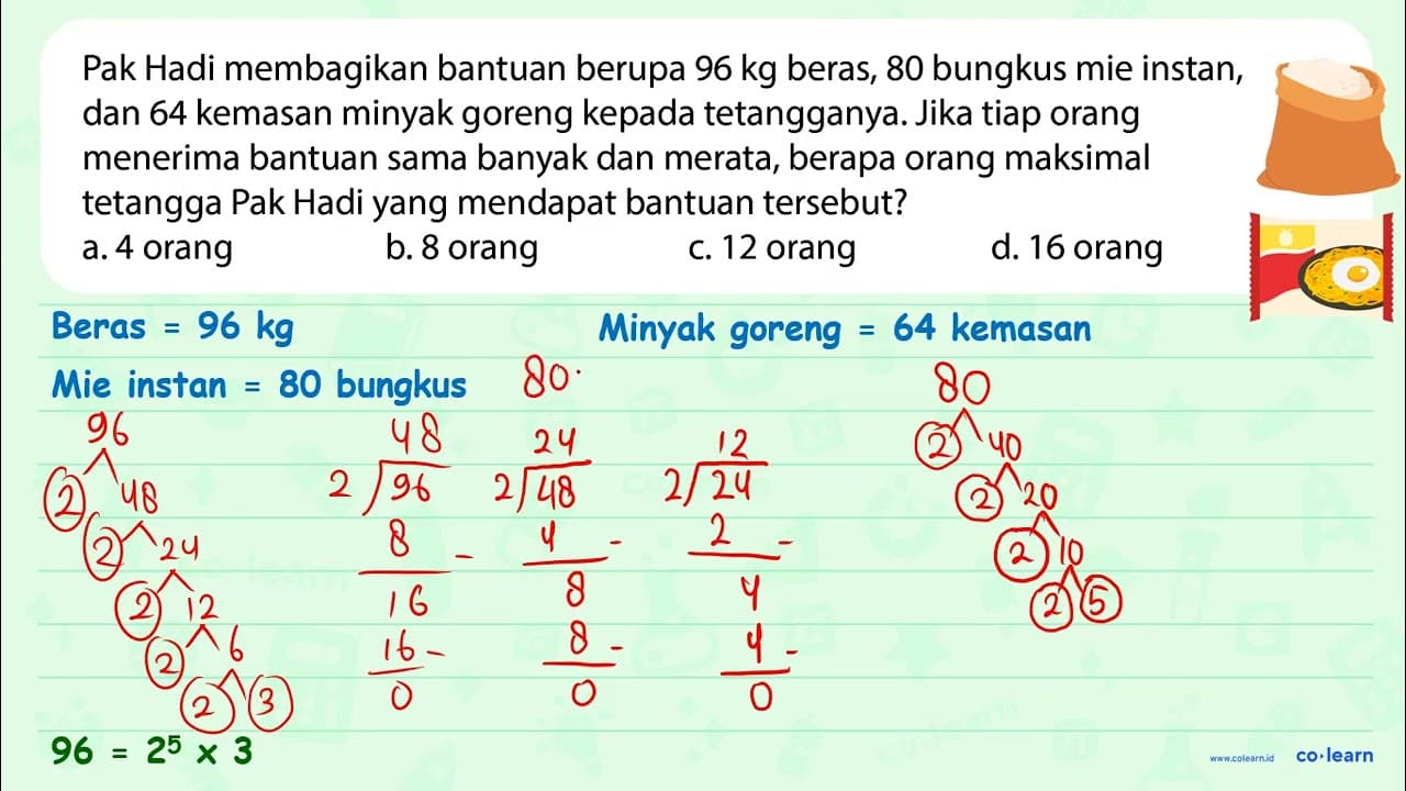 Pak Hadi membagikan bantuan berupa 96 kg beras, 80 bungkus