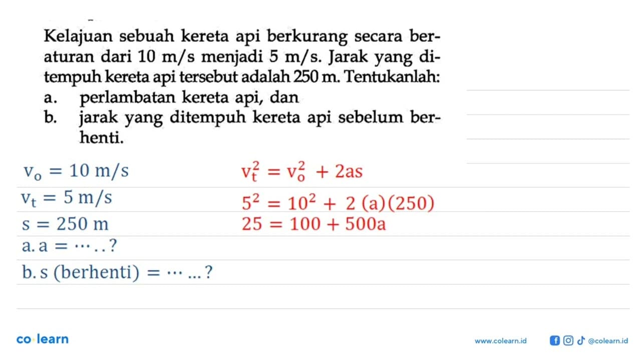 Kelajuan sebuah kereta api berkurang secara ber- aturan