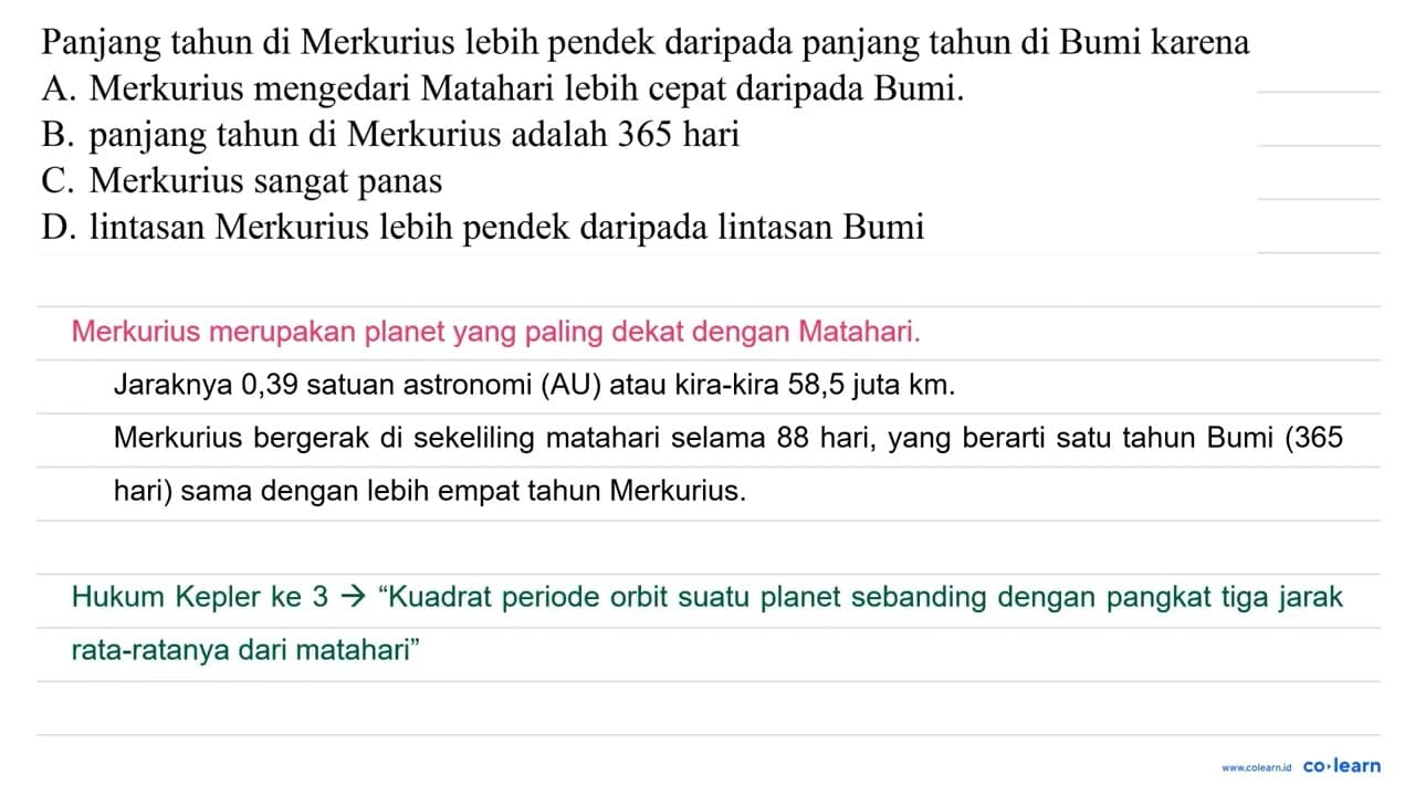 Panjang tahun di Merkurius lebih pendek daripada panjang