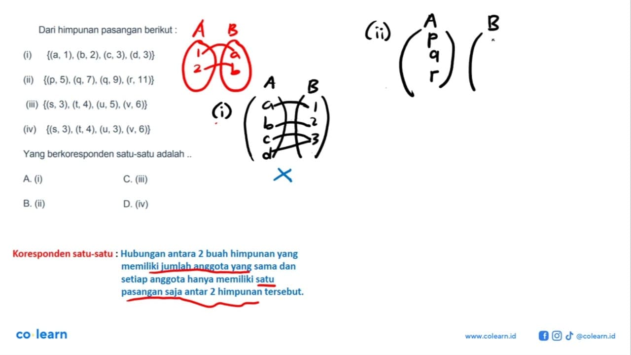 Dari himpunan pasangan berikut : {(a, 1), (b, 2), (C, 3),