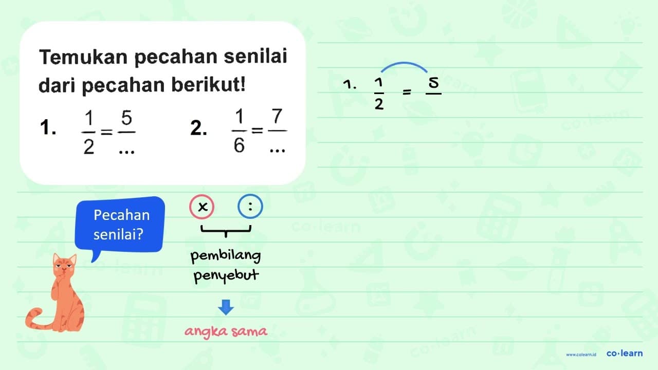 Temukan pecahan senilai dari pecahan berikutl 1 5 1. 2. 2 6