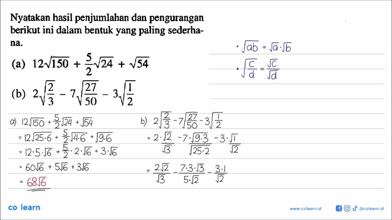 Nyatakan hasil penjumlahan dan pengurangan berikut ini