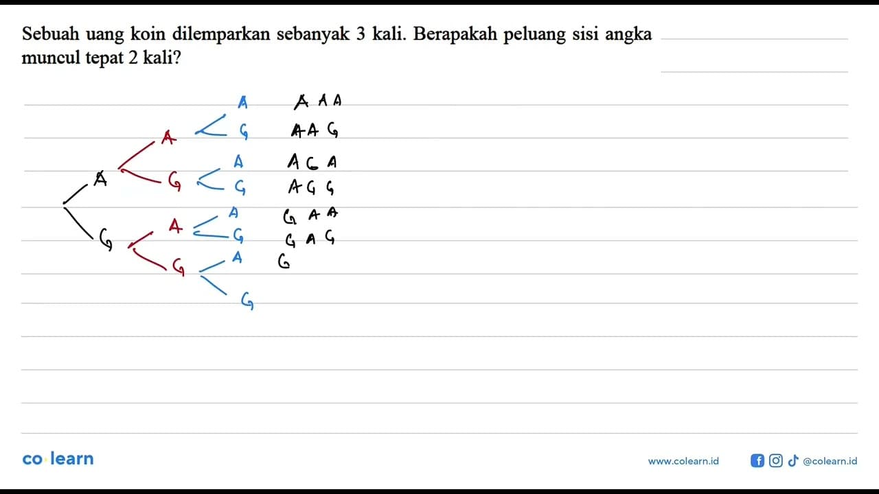 Sebuah uang koin dilemparkan sebanyak 3 kali. Berapakah