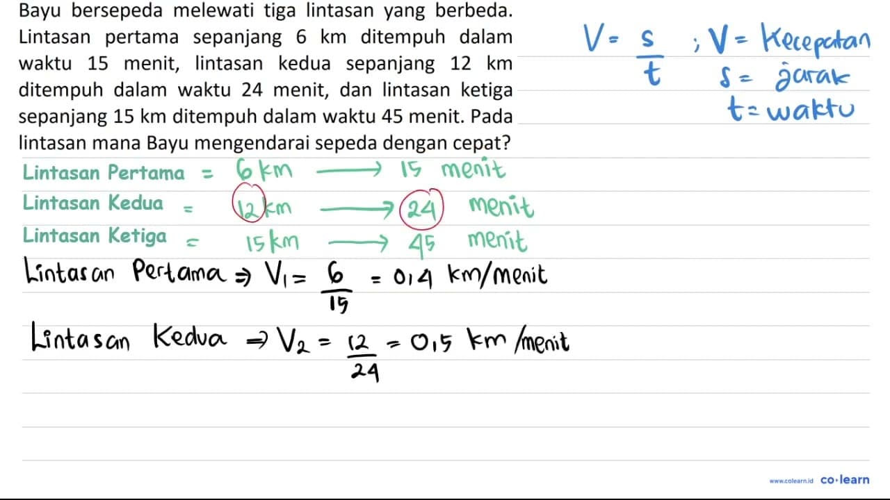 Bayu bersepeda melewati tiga lintasan yang berbeda.