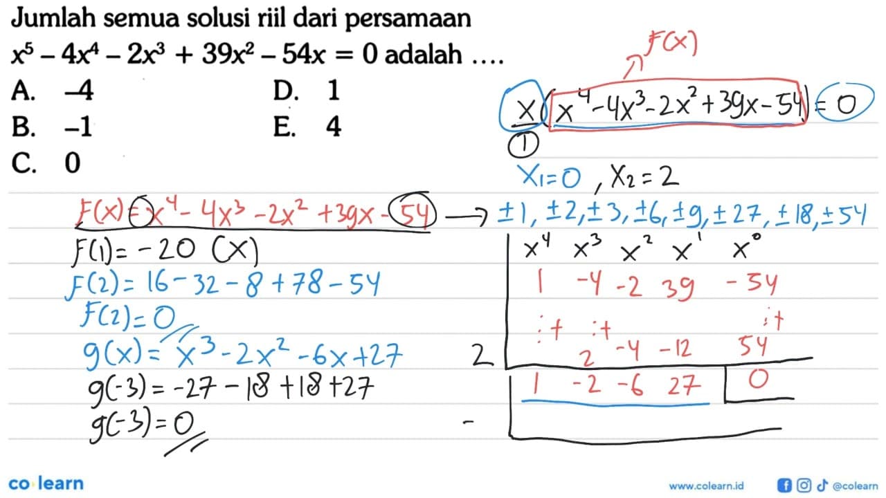 Jumlah semua solusi riil dari persamaan