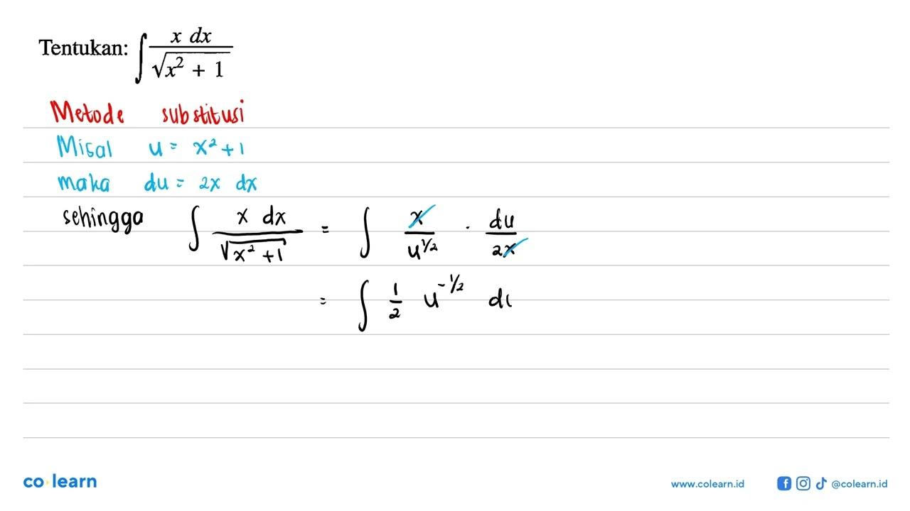 Tentukan: integral (x dx)/(akar(x^2+1))