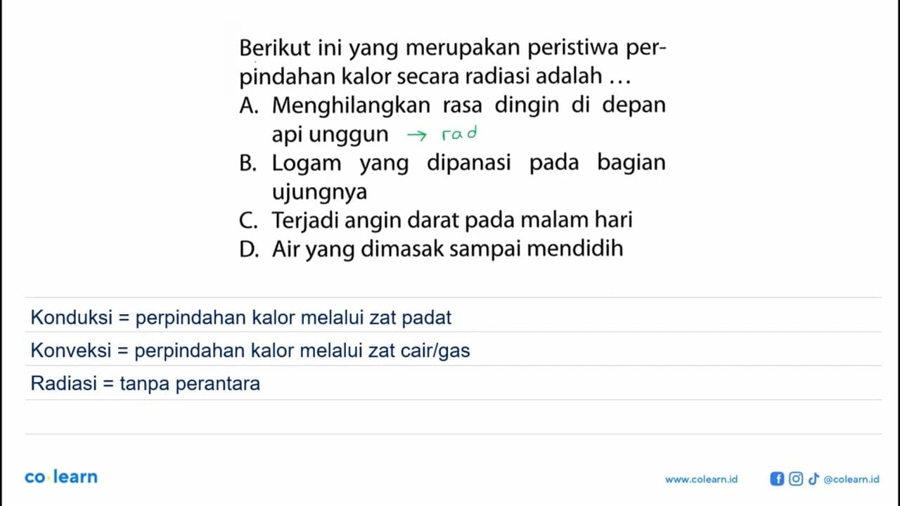 Berikut ini yang merupakan peristiwa per- pindahan kalor