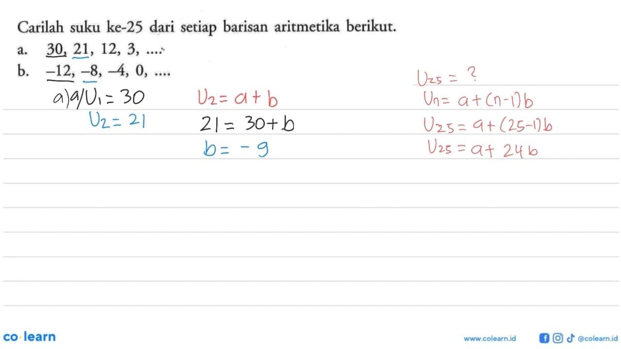 Carilah suku ke-25 dari setiap barisan aritmetika