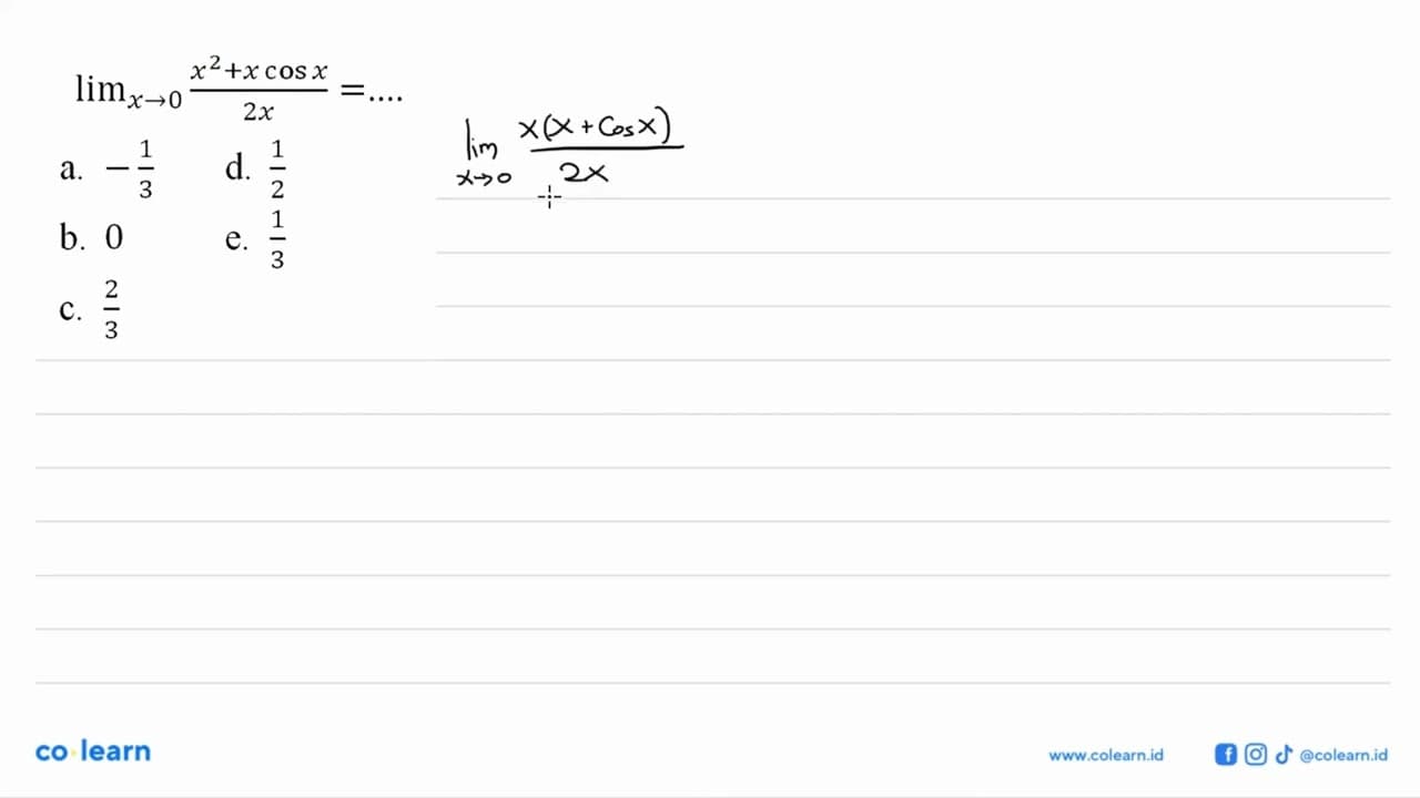 limx->0 ((x^2+x cos x)/(2x ))