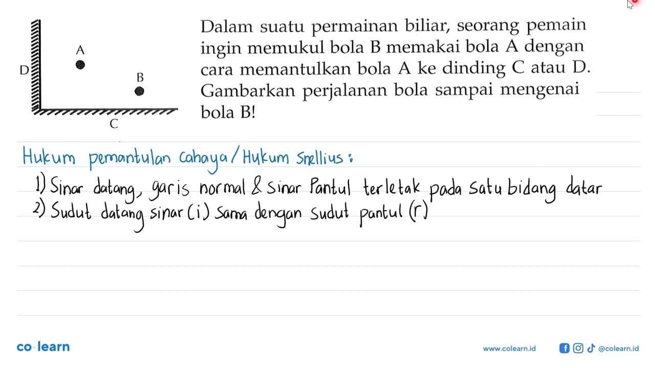 Dalam suatu permainan biliar, seorang pemain ingin memukul