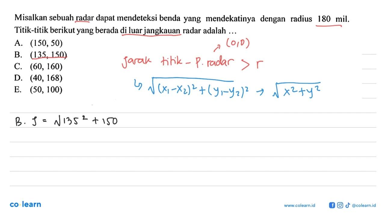 Misalkan sebuah radar dapat mendeteksi benda yang