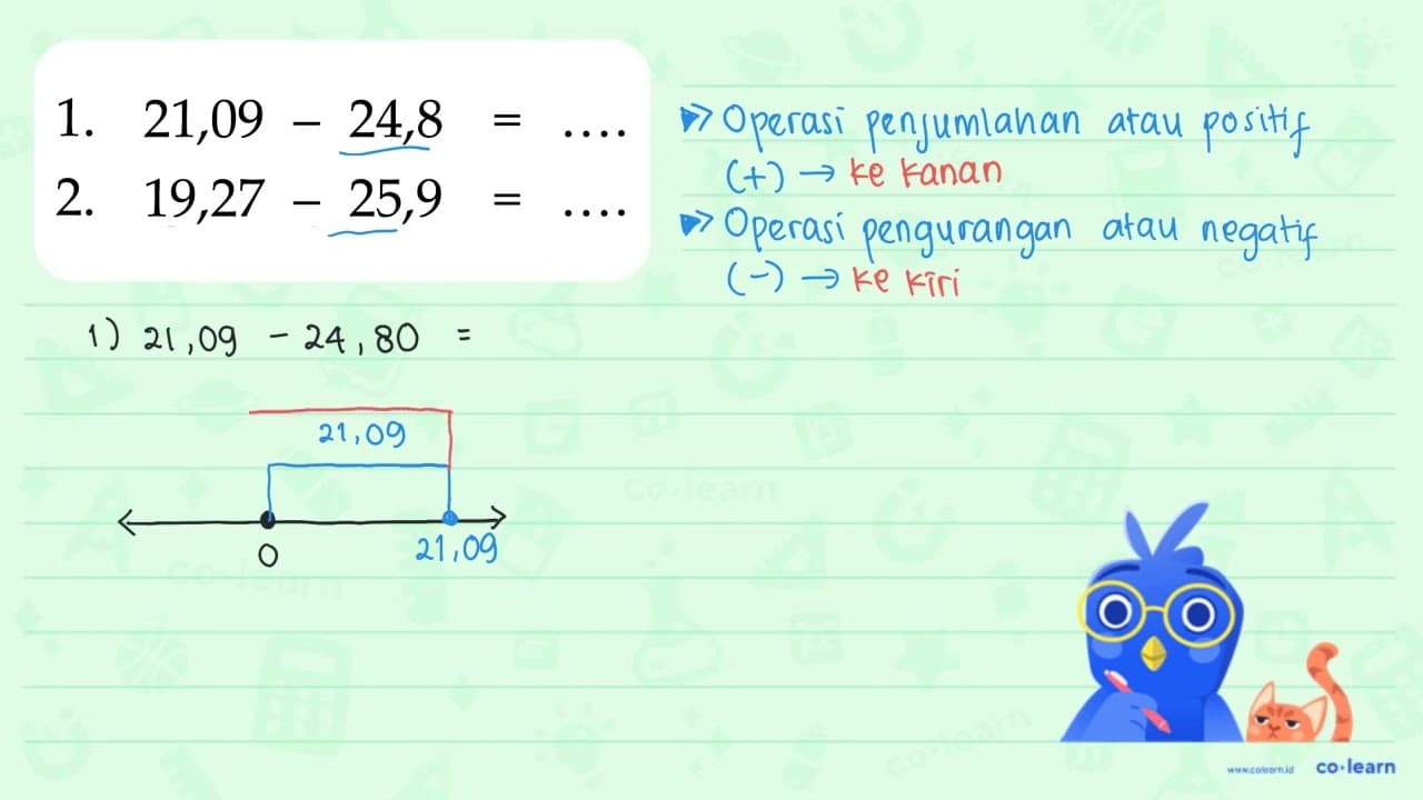 1. 21,09 - 24,8 = .... 2. 19,27 - 25,9 = ....