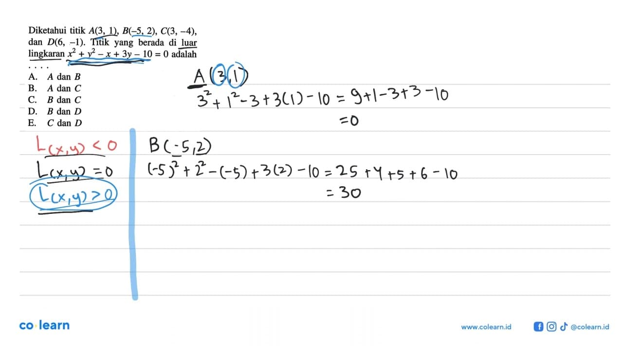 Diketahui titik A(3,1), B(-5,2), C(3,-4) , dan D(6,-1) .