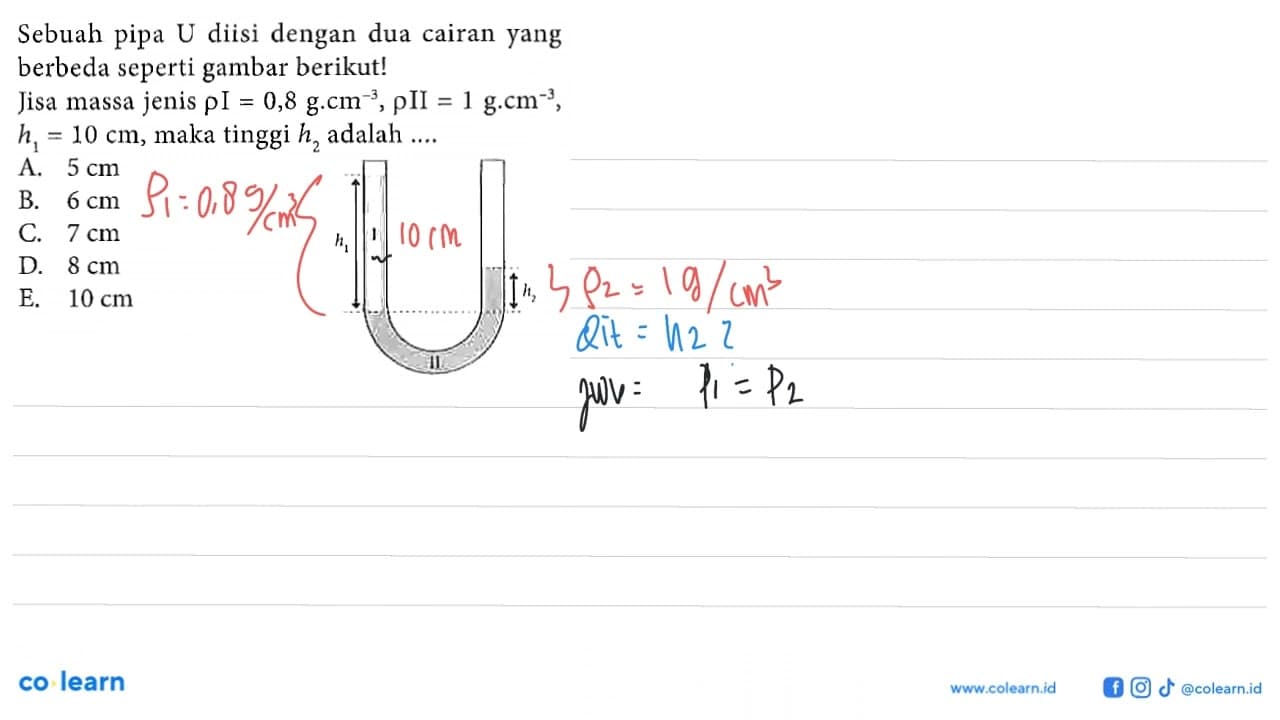 Sebuah pipa U diisi dengan dua cairan yang berbeda seperti