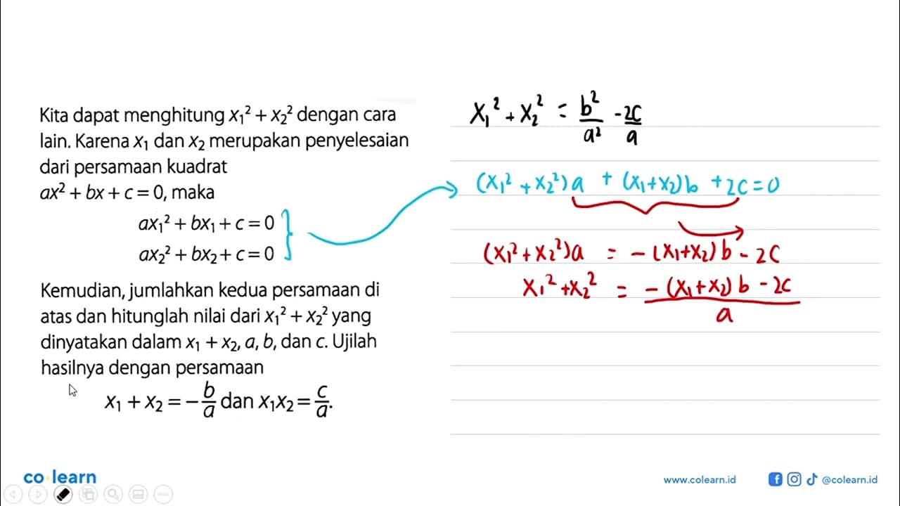 Kita dapat menghitung x1^2 + x2^2 dengan cara lain. Karena