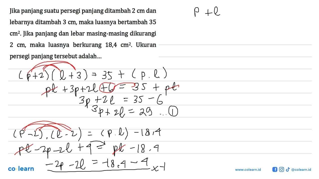 Jika panjang suatu persegi panjang ditambah 2 cm dan