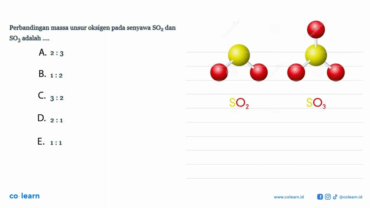 Perbandingan massa unsur oksigen pada senyawa SO2 dan SO3