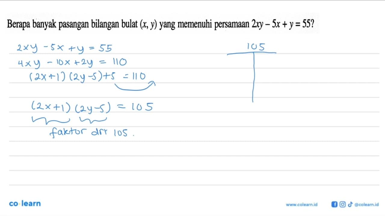 Berapa banyak pasangan bilangan bulat (x, y) yang memenuhi