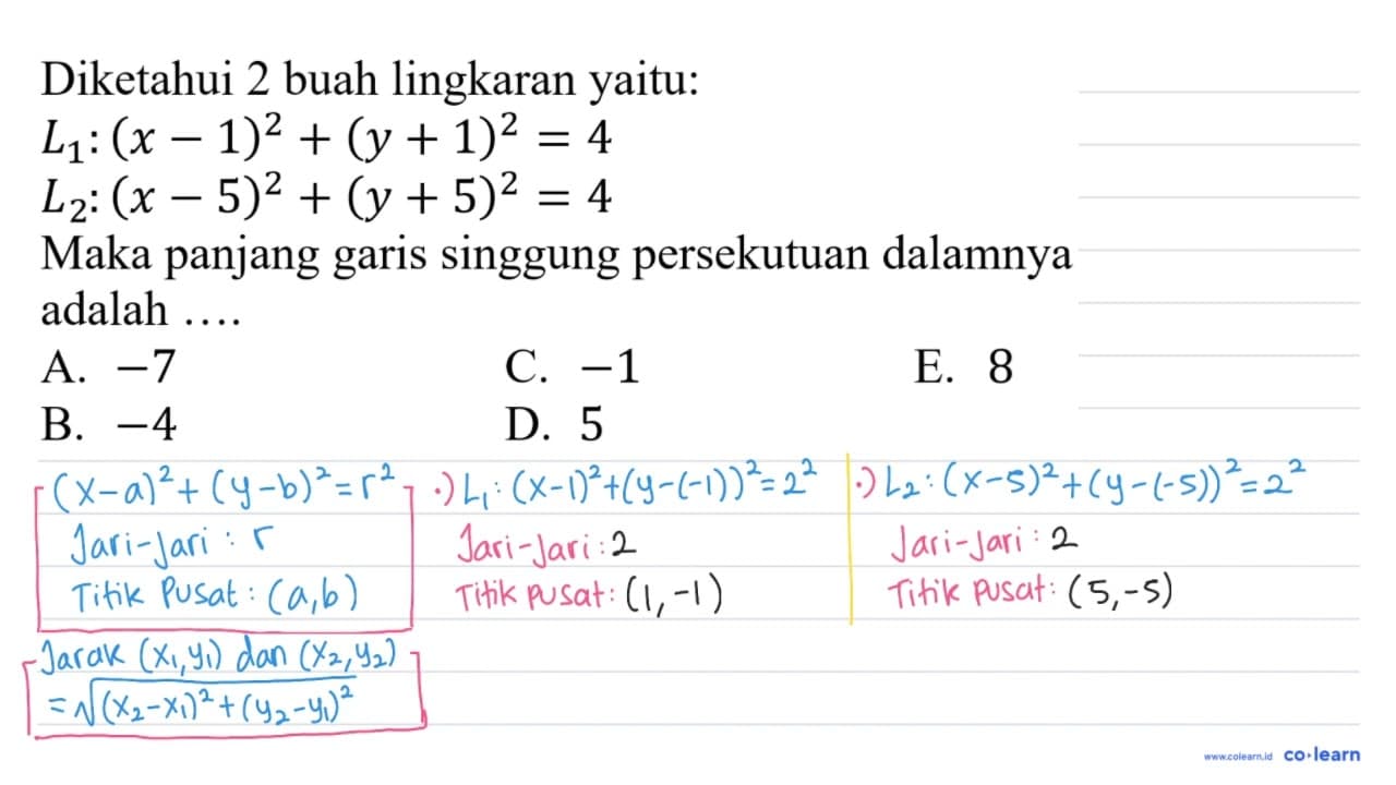 Diketahui 2 buah lingkaran yaitu: L1 : (x - 1)^2 + (y +