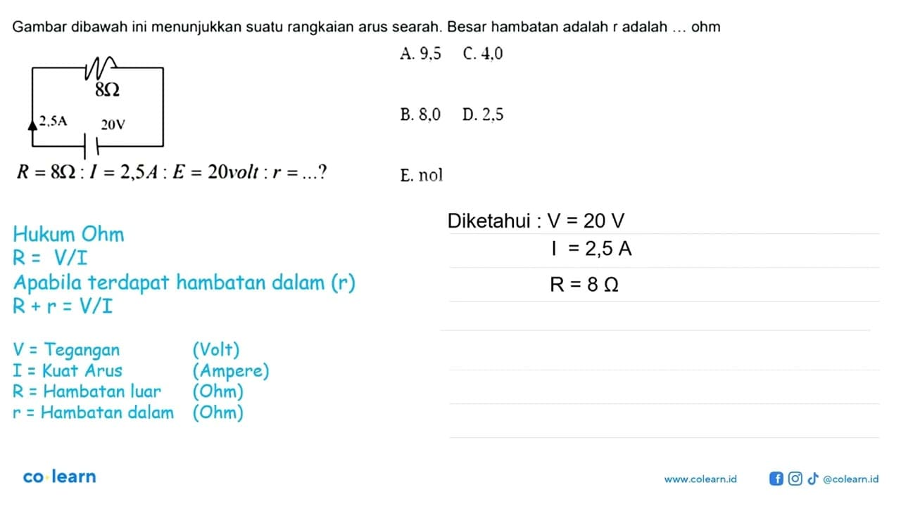 Gambar dibawah ini menunjukkan suatu rangkaian arus searah.