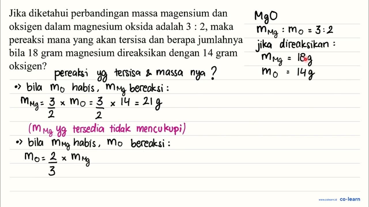 Jika diketahui perbandingan massa magensium dan oksigen