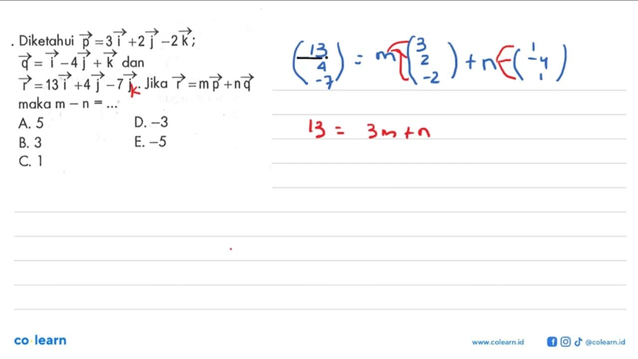 Diketahui vektor p=3 vektor i+2 vektor j-2 vektor k ;