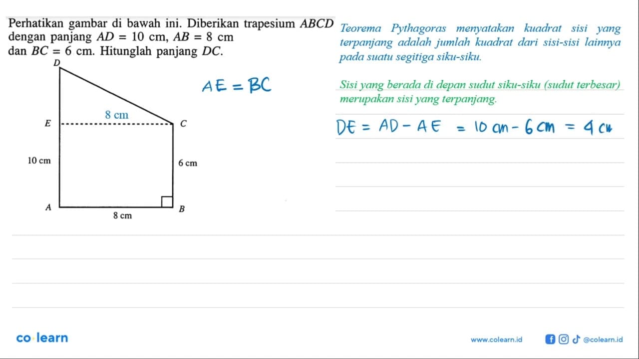 Perhatikan gambar di bawah ini. Diberikan trapesium ABCD