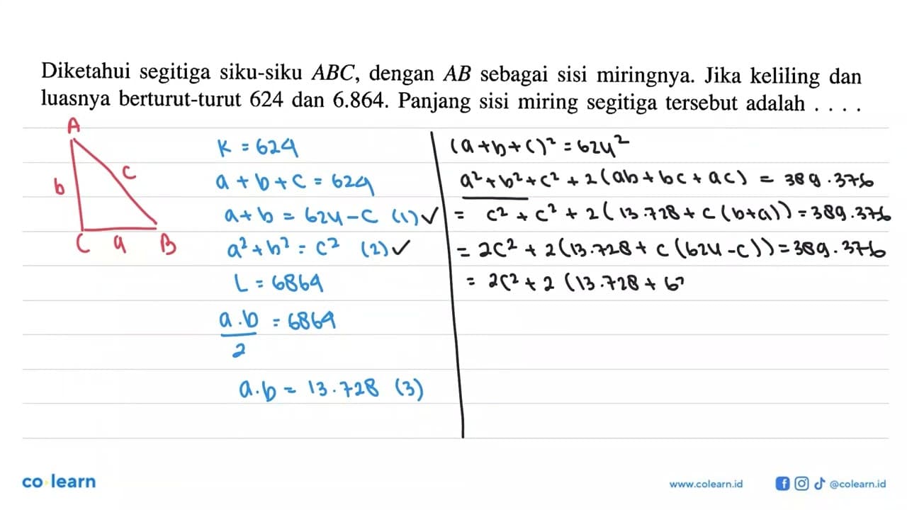 Diketahui segitiga siku-siku ABC, dengan AB sebagai sisi