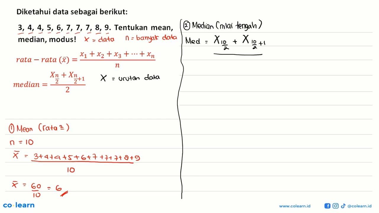 Diketahui data sebagai berikut: 3,4,4,5,6,7,7,7,8,9.