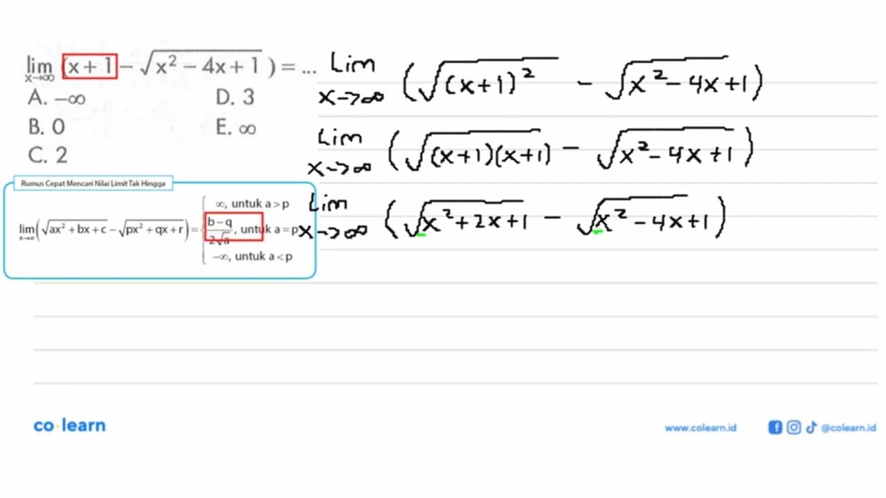 lim x->tak hingga (x+1-akar(x^2-4x+1))=