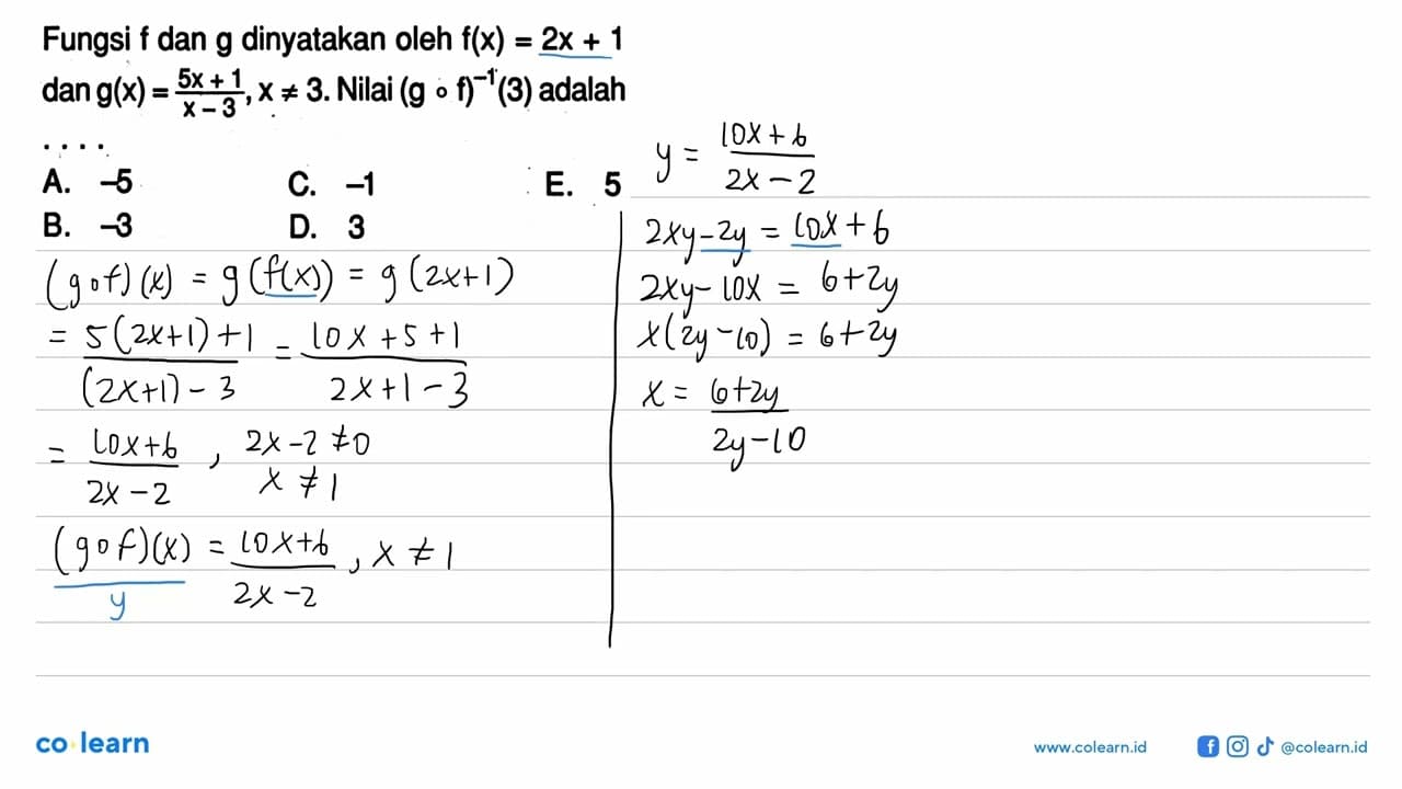 Fungsi f dan g dinyatakan oleh f(x)=2x+1 dan