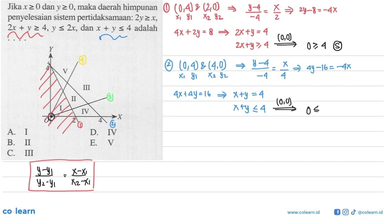 Jika x>=0 dan y>=0, maka daerah himpunan penyelesaian