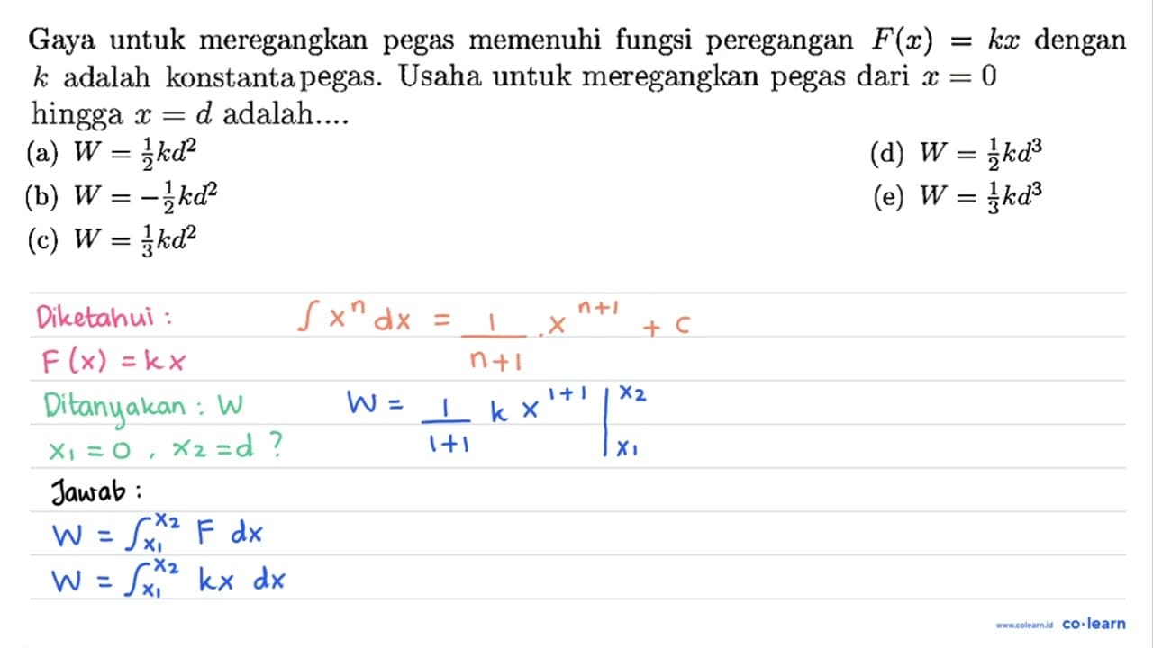 Gaya untuk meregangkan pegas memenuhi fungsi peregangan